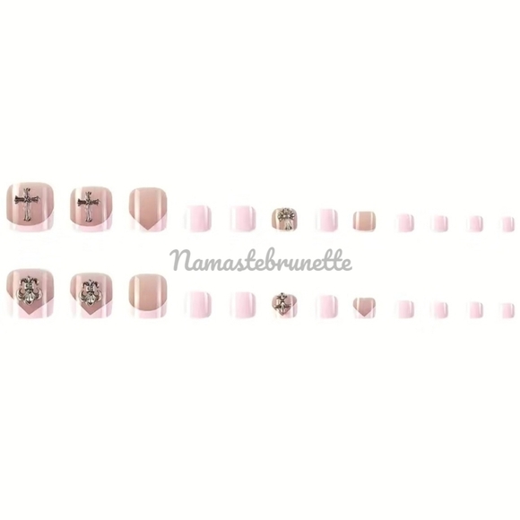 3D Cross French Pedicure Press on Toenails - Picture 7 of 17